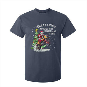 Funny Christmas Biker T Shirt For Kid Braaaaping Around The Christmas Tree Dirt Bike Santa TS11 Navy Print Your Wear
