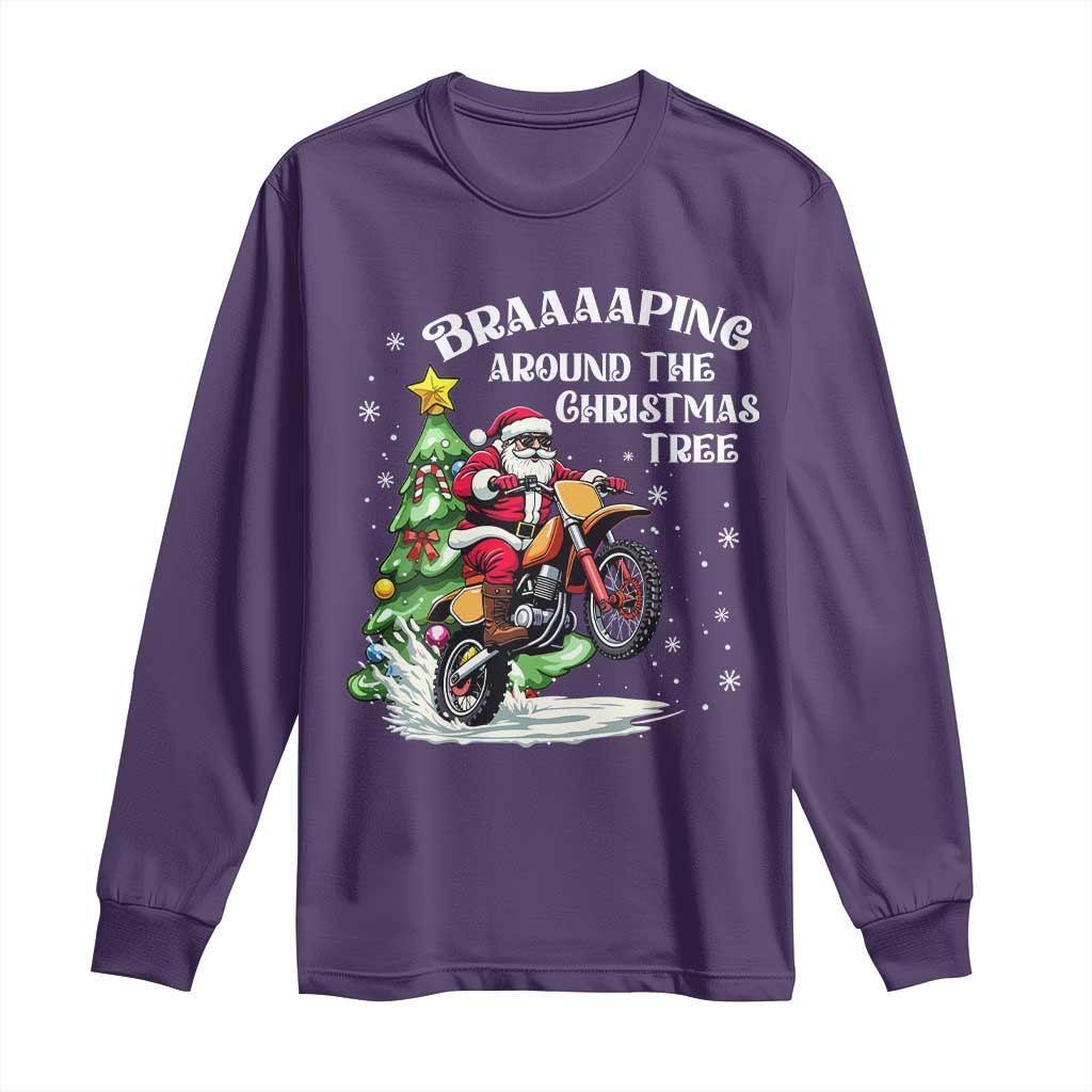 Funny Christmas Biker Long Sleeve Shirt Braaaaping Around The Christmas Tree Dirt Bike Santa TS11 Purple Print Your Wear