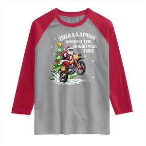 Funny Christmas Biker Raglan Shirt Braaaaping Around The Christmas Tree Dirt Bike Santa TS11 Sport Gray Red Print Your Wear