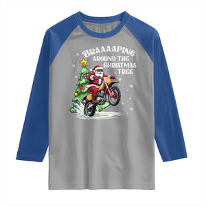 Funny Christmas Biker Raglan Shirt Braaaaping Around The Christmas Tree Dirt Bike Santa TS11 Sport Gray Royal Print Your Wear