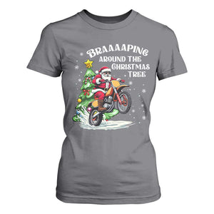 Funny Christmas Biker T Shirt For Women Braaaaping Around The Christmas Tree Dirt Bike Santa TS11 Charcoal Print Your Wear