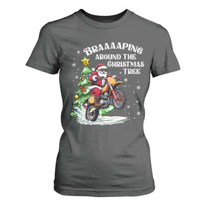 Funny Christmas Biker T Shirt For Women Braaaaping Around The Christmas Tree Dirt Bike Santa TS11 Dark Heather Print Your Wear