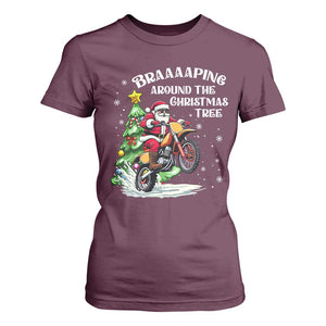 Funny Christmas Biker T Shirt For Women Braaaaping Around The Christmas Tree Dirt Bike Santa TS11 Maroon Print Your Wear