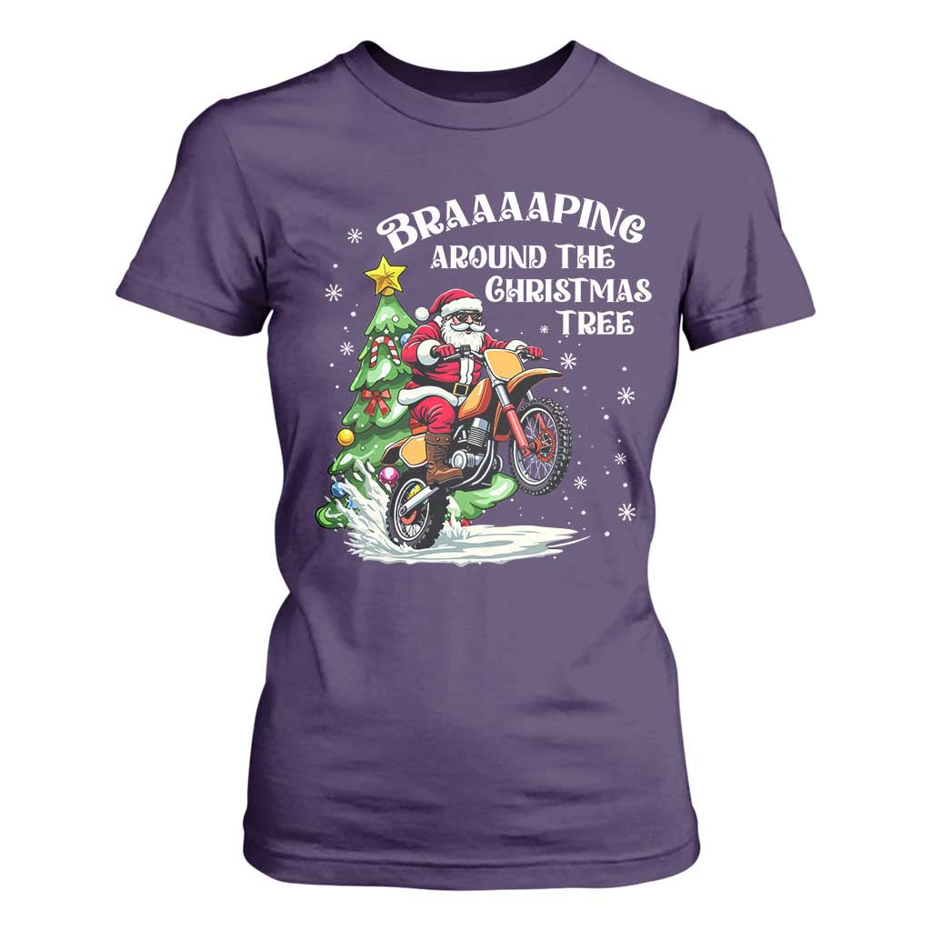 Funny Christmas Biker T Shirt For Women Braaaaping Around The Christmas Tree Dirt Bike Santa TS11 Purple Print Your Wear
