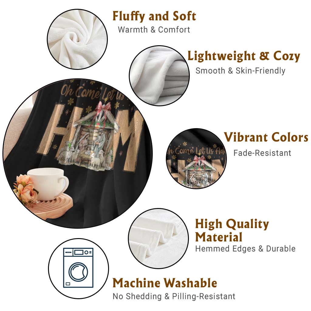 Oh Come Let Us Adore Him Throw Blanket Christian Christmas Nativity Scene TS11 Print Your Wear