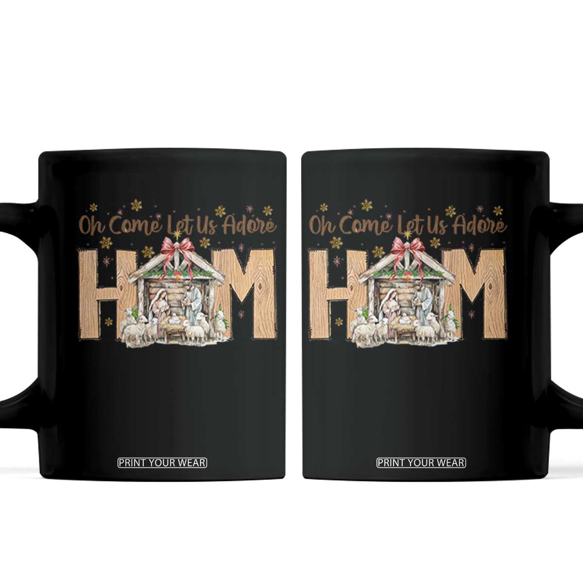 Oh Come Let Us Adore Him Coffee Mug Christian Christmas Nativity Scene TS11 Black Print Your Wear