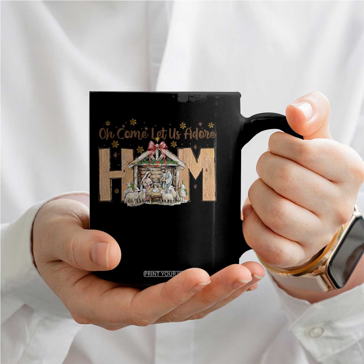 Oh Come Let Us Adore Him Coffee Mug Christian Christmas Nativity Scene TS11 Print Your Wear