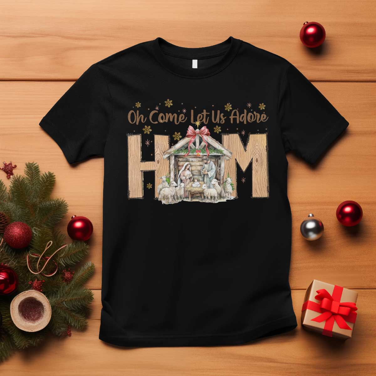 Oh Come Let Us Adore Him T Shirt Christian Christmas Nativity Scene TS11 Black Print Your Wear