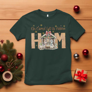 Oh Come Let Us Adore Him T Shirt Christian Christmas Nativity Scene TS11 Dark Forest Green Print Your Wear