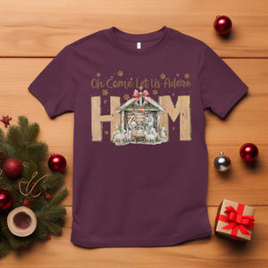 Oh Come Let Us Adore Him T Shirt Christian Christmas Nativity Scene TS11 Maroon Print Your Wear
