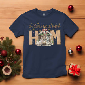 Oh Come Let Us Adore Him T Shirt Christian Christmas Nativity Scene TS11 Navy Print Your Wear