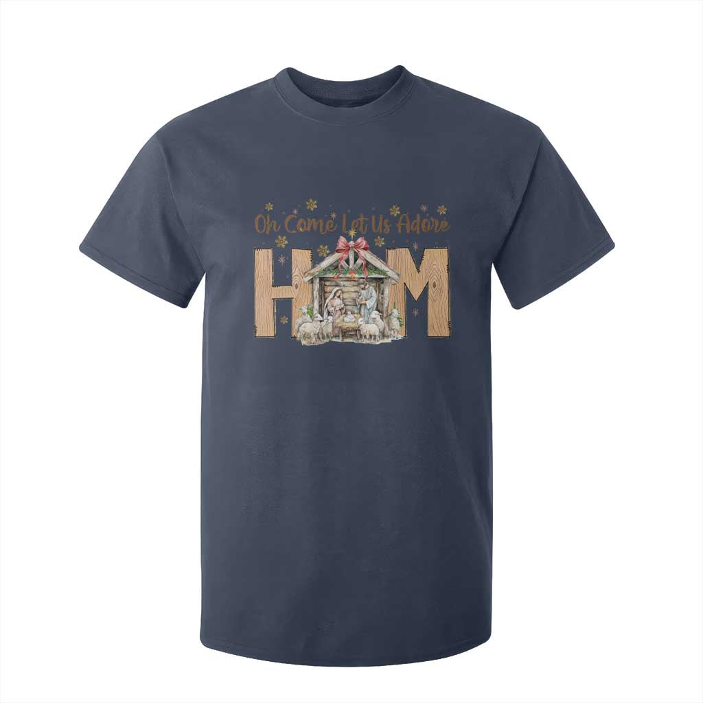 Oh Come Let Us Adore Him T Shirt For Kid Christian Christmas Nativity Scene TS11 Navy Print Your Wear