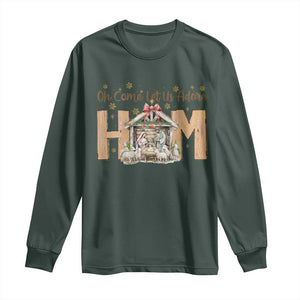 Oh Come Let Us Adore Him Long Sleeve Shirt Christian Christmas Nativity Scene TS11 Dark Forest Green Print Your Wear