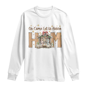 Oh Come Let Us Adore Him Long Sleeve Shirt Christian Christmas Nativity Scene TS11 White Print Your Wear