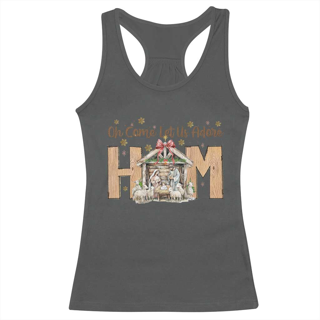 Oh Come Let Us Adore Him Racerback Tank Top Christian Christmas Nativity Scene TS11 Dark Heather Print Your Wear