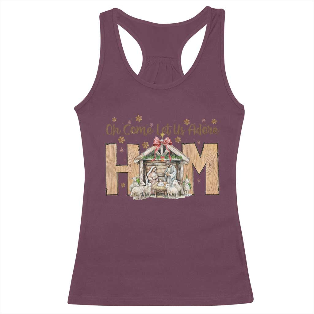 Oh Come Let Us Adore Him Racerback Tank Top Christian Christmas Nativity Scene TS11 Maroon Print Your Wear