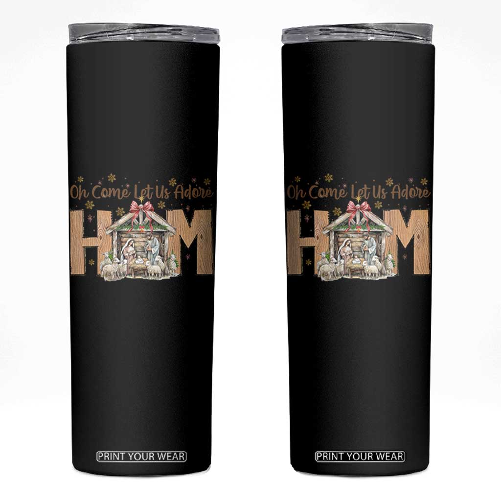 Oh Come Let Us Adore Him Skinny Tumbler Christian Christmas Nativity Scene TS11 Black Print Your Wear