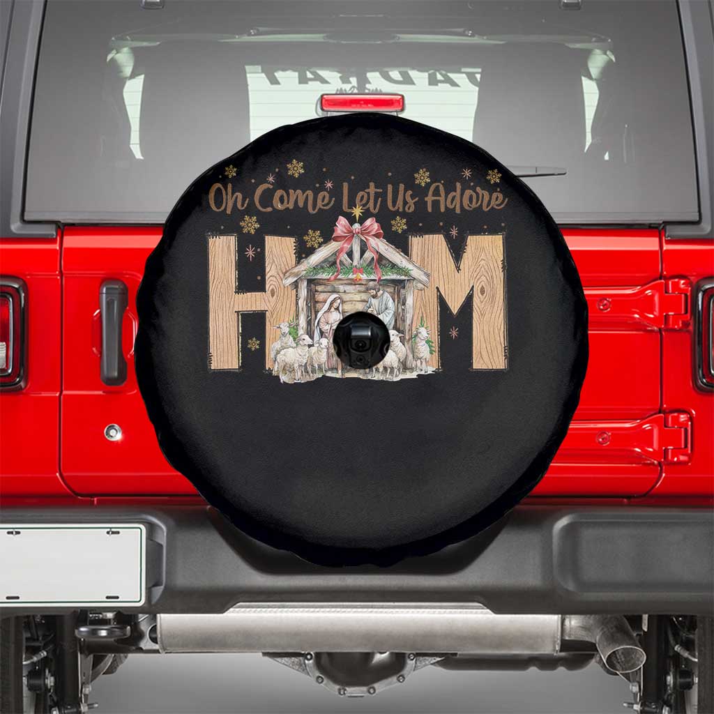 Oh Come Let Us Adore Him Spare Tire Cover Christian Christmas Nativity Scene TS11 Black Print Your Wear