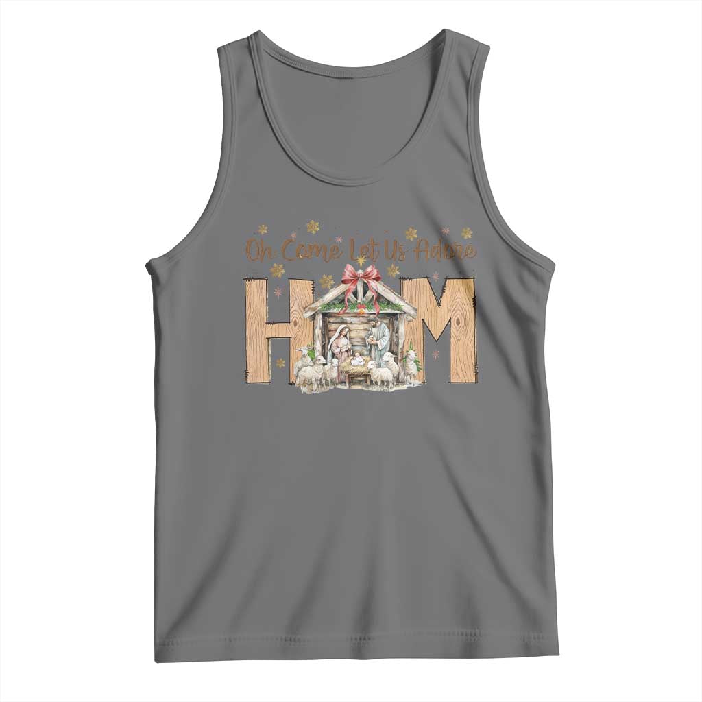 Oh Come Let Us Adore Him Tank Top Christian Christmas Nativity Scene TS11 Black Heather Print Your Wear