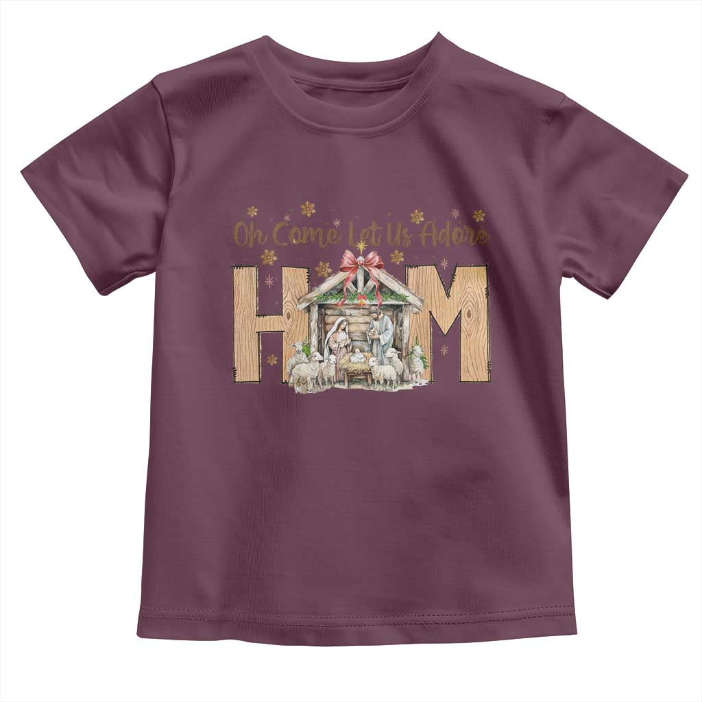 Oh Come Let Us Adore Him Toddler T Shirt Christian Christmas Nativity Scene TS11 Maroon Print Your Wear