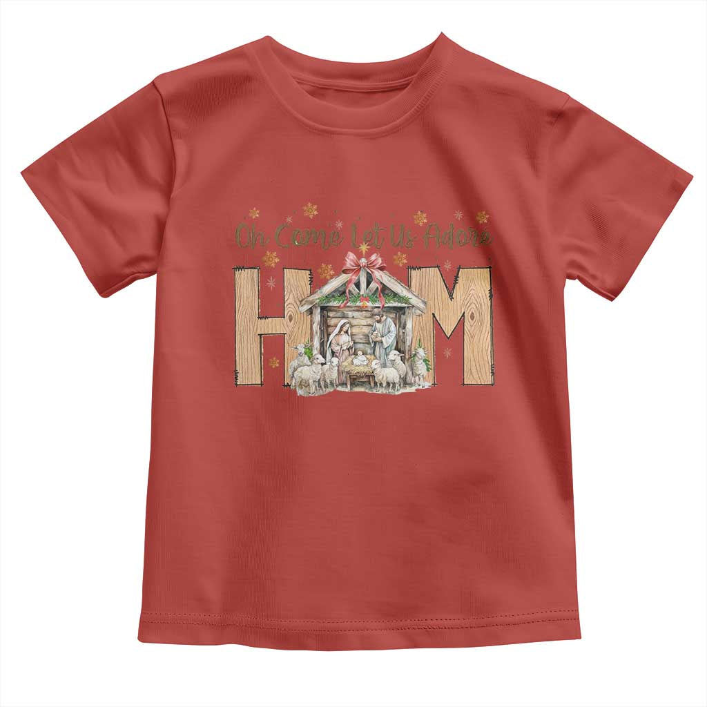 Oh Come Let Us Adore Him Toddler T Shirt Christian Christmas Nativity Scene TS11 Red Print Your Wear