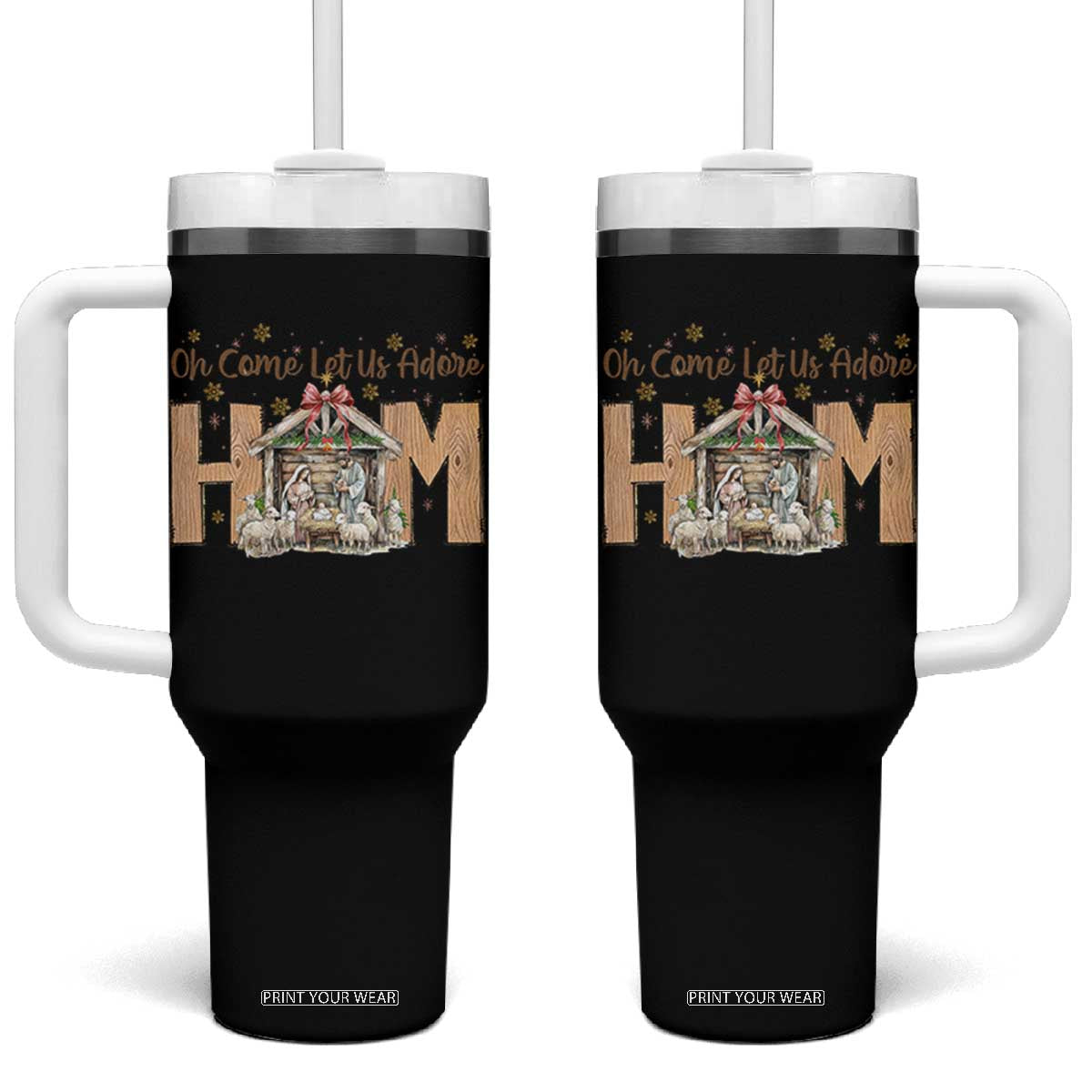 Oh Come Let Us Adore Him Tumbler With Handle Christian Christmas Nativity Scene TS11 One Size: 40 oz Black Print Your Wear