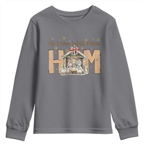 Oh Come Let Us Adore Him Youth Sweatshirt Christian Christmas Nativity Scene TS11 Charcoal Print Your Wear