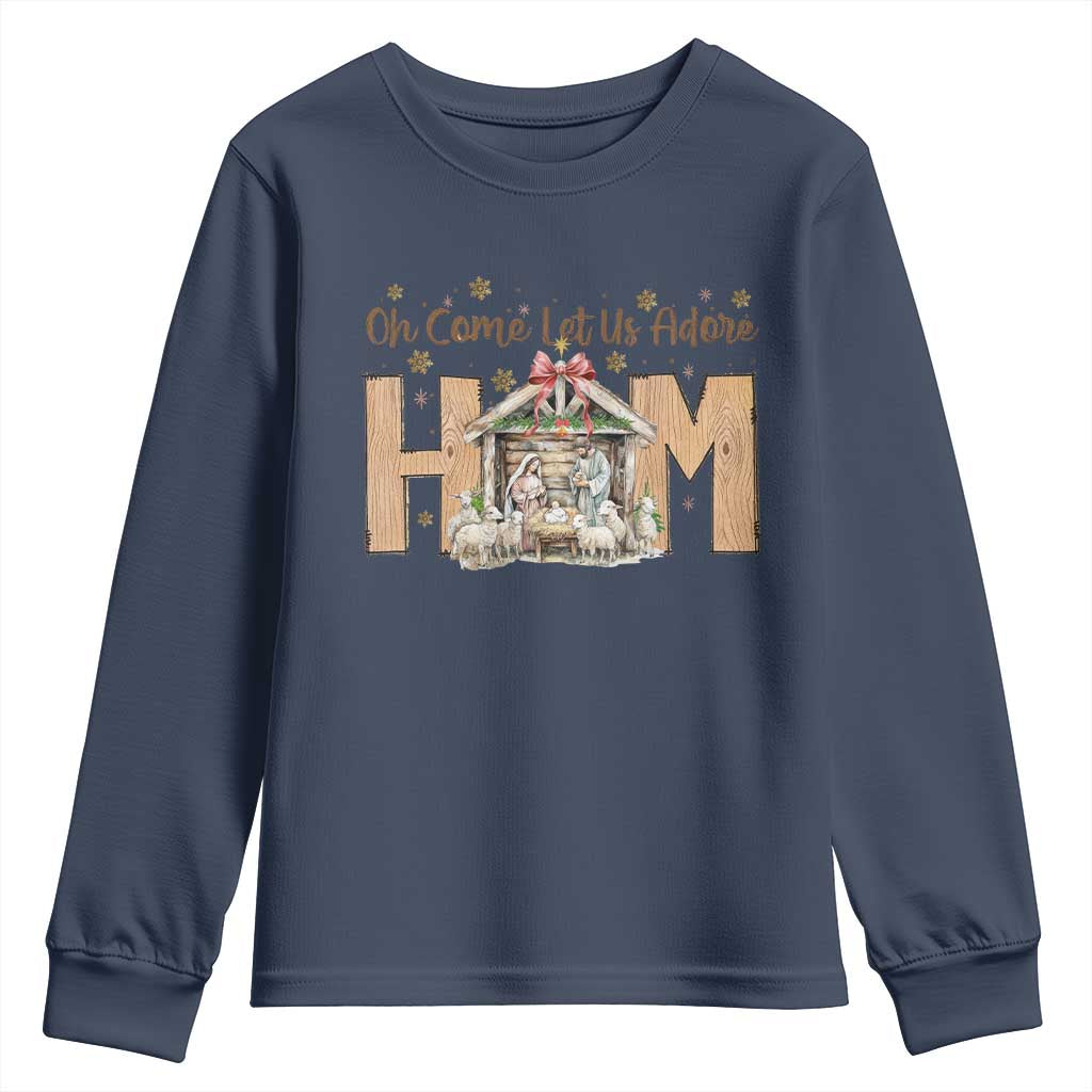 Oh Come Let Us Adore Him Youth Sweatshirt Christian Christmas Nativity Scene TS11 Navy Print Your Wear