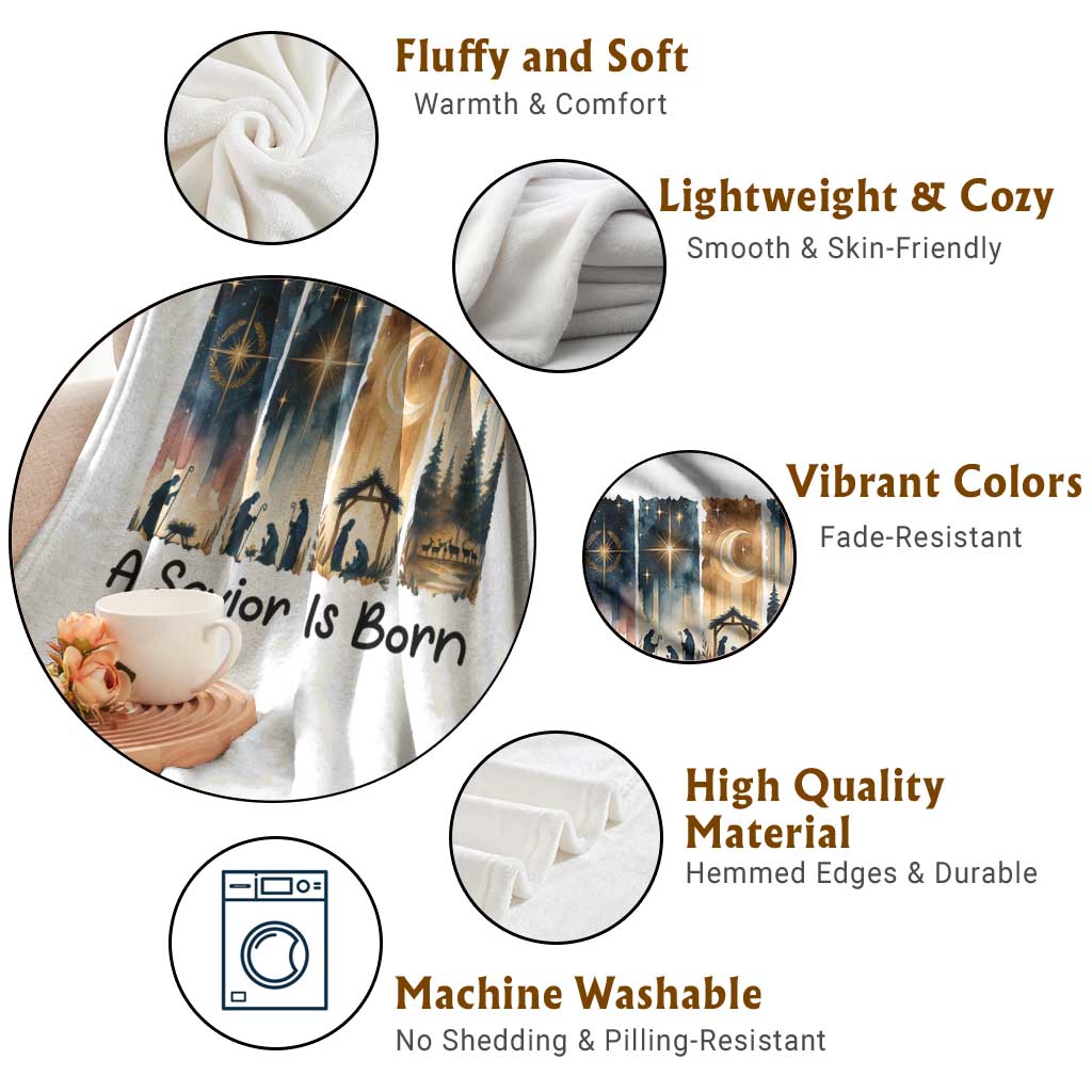 Christian Christmas Throw Blanket A Savior Is Born Jesus Nativity Scene TS11 Print Your Wear