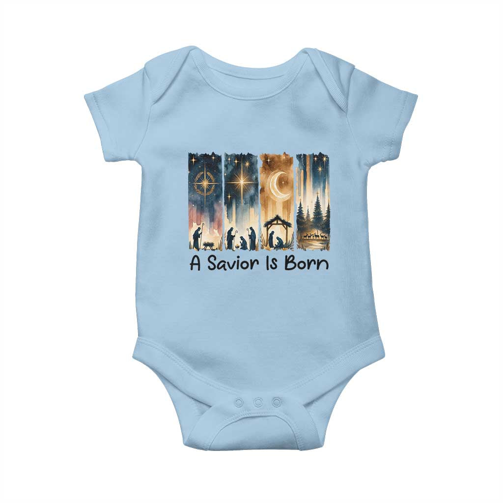 Christian Christmas Baby Onesie A Savior Is Born Jesus Nativity Scene TS11 Light Blue Print Your Wear