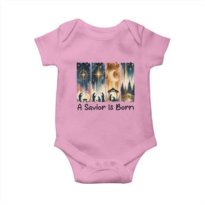 Christian Christmas Baby Onesie A Savior Is Born Jesus Nativity Scene TS11 Light Pink Print Your Wear