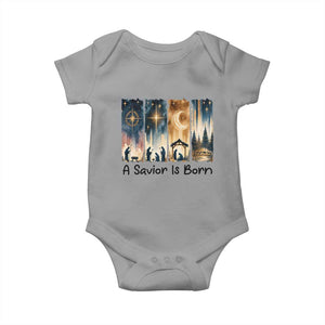 Christian Christmas Baby Onesie A Savior Is Born Jesus Nativity Scene TS11 Sport Gray Print Your Wear
