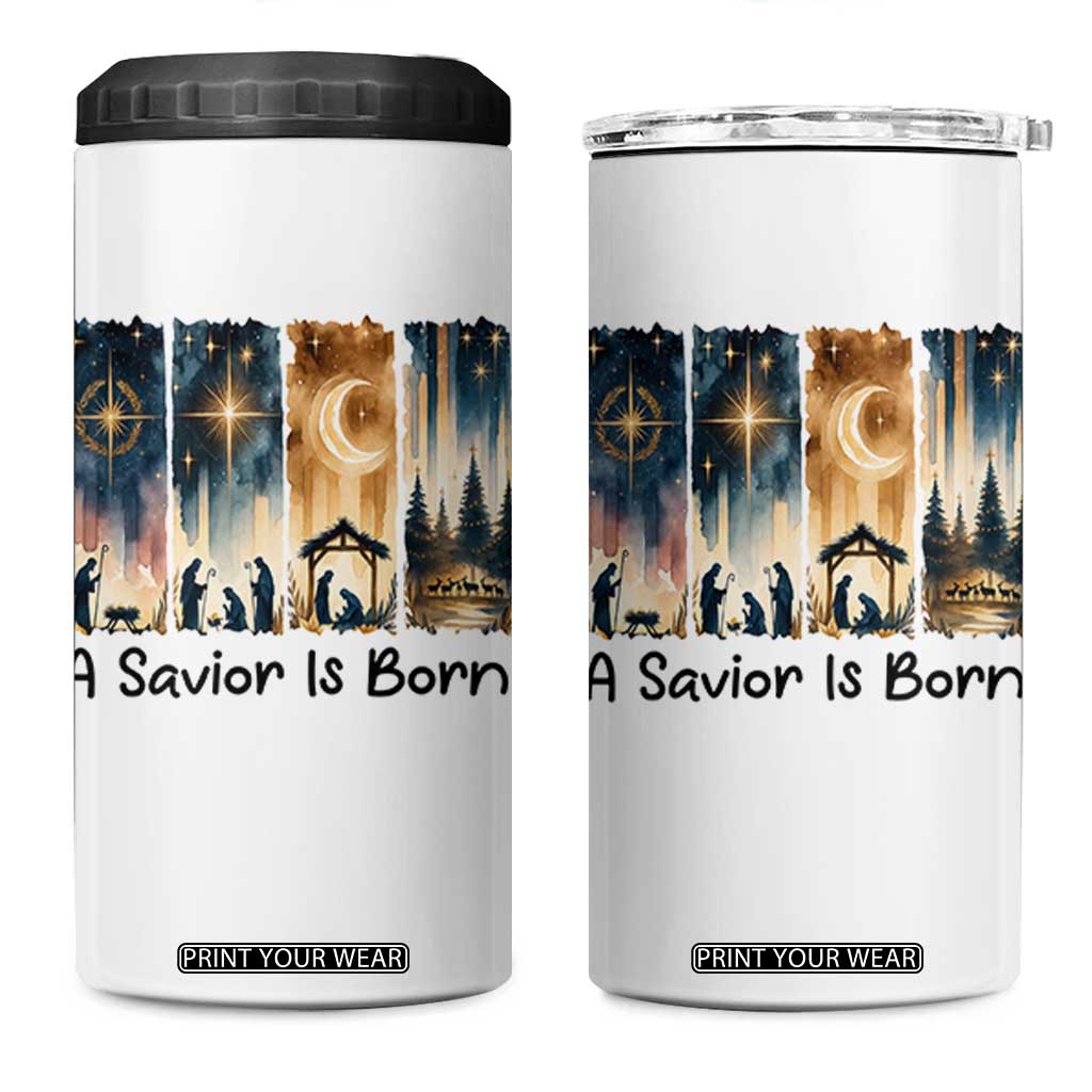 Christian Christmas 4 in 1 Can Cooler Tumbler A Savior Is Born Jesus Nativity Scene TS11 One Size: 16 oz White Print Your Wear