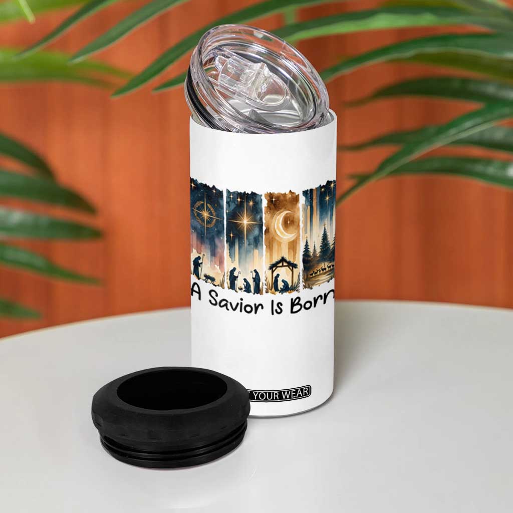 Christian Christmas 4 in 1 Can Cooler Tumbler A Savior Is Born Jesus Nativity Scene TS11 Print Your Wear