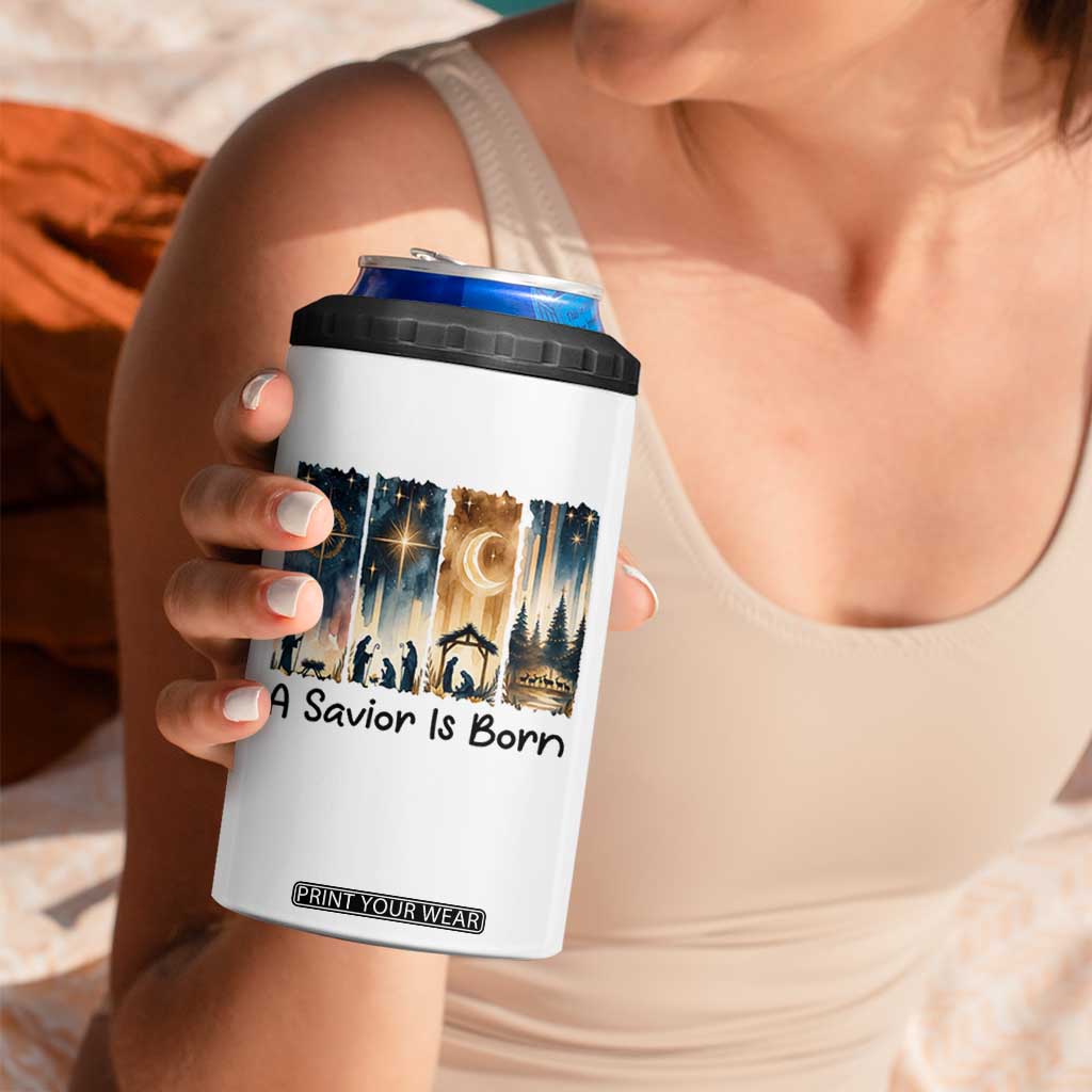 Christian Christmas 4 in 1 Can Cooler Tumbler A Savior Is Born Jesus Nativity Scene TS11 Print Your Wear