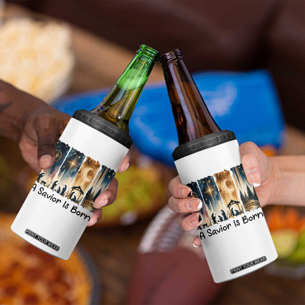 Christian Christmas 4 in 1 Can Cooler Tumbler A Savior Is Born Jesus Nativity Scene TS11 Print Your Wear