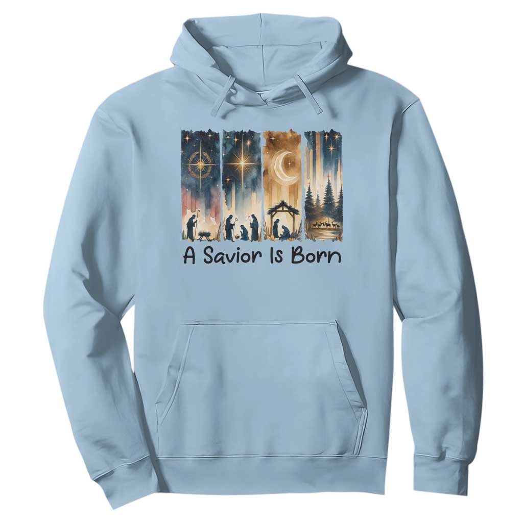 Christian Christmas Hoodie A Savior Is Born Jesus Nativity Scene TS11 Light Blue Print Your Wear