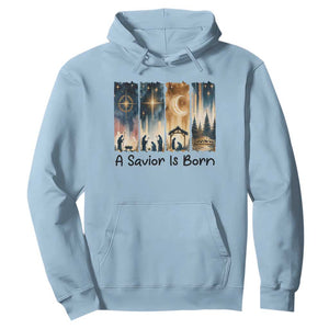 Christian Christmas Hoodie A Savior Is Born Jesus Nativity Scene TS11 Light Blue Print Your Wear