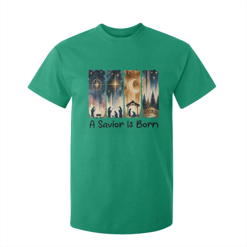 Christian Christmas T Shirt For Kid A Savior Is Born Jesus Nativity Scene TS11 Irish Green Print Your Wear