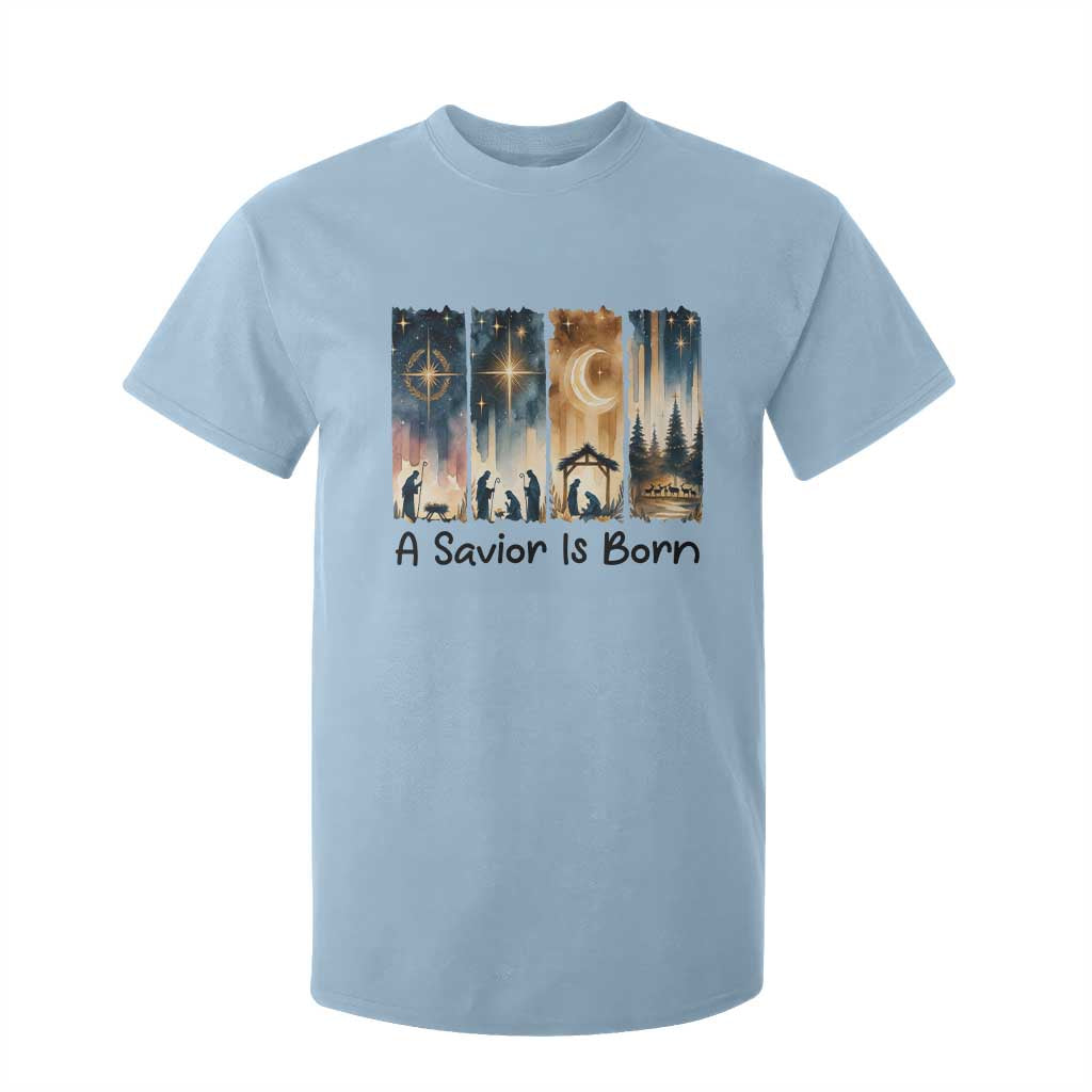 Christian Christmas T Shirt For Kid A Savior Is Born Jesus Nativity Scene TS11 Light Blue Print Your Wear