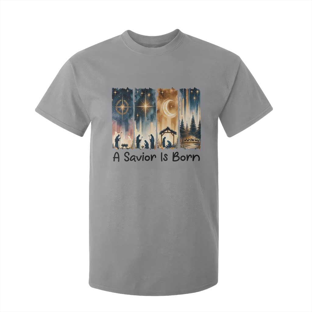 Christian Christmas T Shirt For Kid A Savior Is Born Jesus Nativity Scene TS11 Sport Gray Print Your Wear