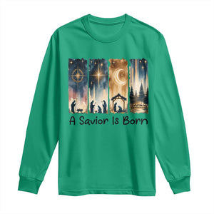 Christian Christmas Long Sleeve Shirt A Savior Is Born Jesus Nativity Scene TS11 Irish Green Print Your Wear