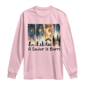 Christian Christmas Long Sleeve Shirt A Savior Is Born Jesus Nativity Scene TS11 Light Pink Print Your Wear