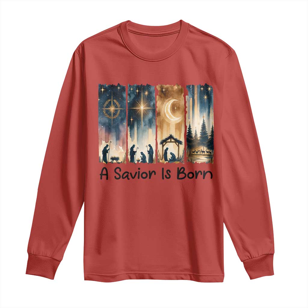 Christian Christmas Long Sleeve Shirt A Savior Is Born Jesus Nativity Scene TS11 Red Print Your Wear