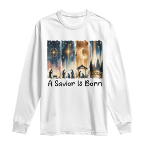 Christian Christmas Long Sleeve Shirt A Savior Is Born Jesus Nativity Scene TS11 White Print Your Wear
