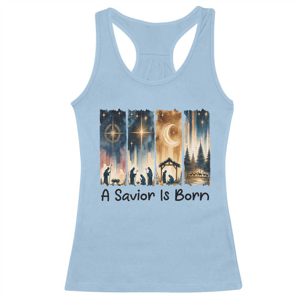 Christian Christmas Racerback Tank Top A Savior Is Born Jesus Nativity Scene TS11 Light Blue Print Your Wear