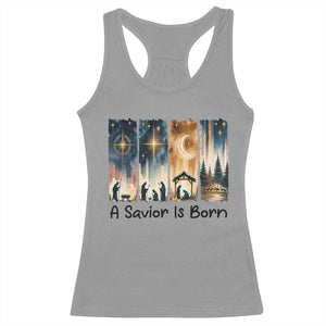 Christian Christmas Racerback Tank Top A Savior Is Born Jesus Nativity Scene TS11 Sport Gray Print Your Wear