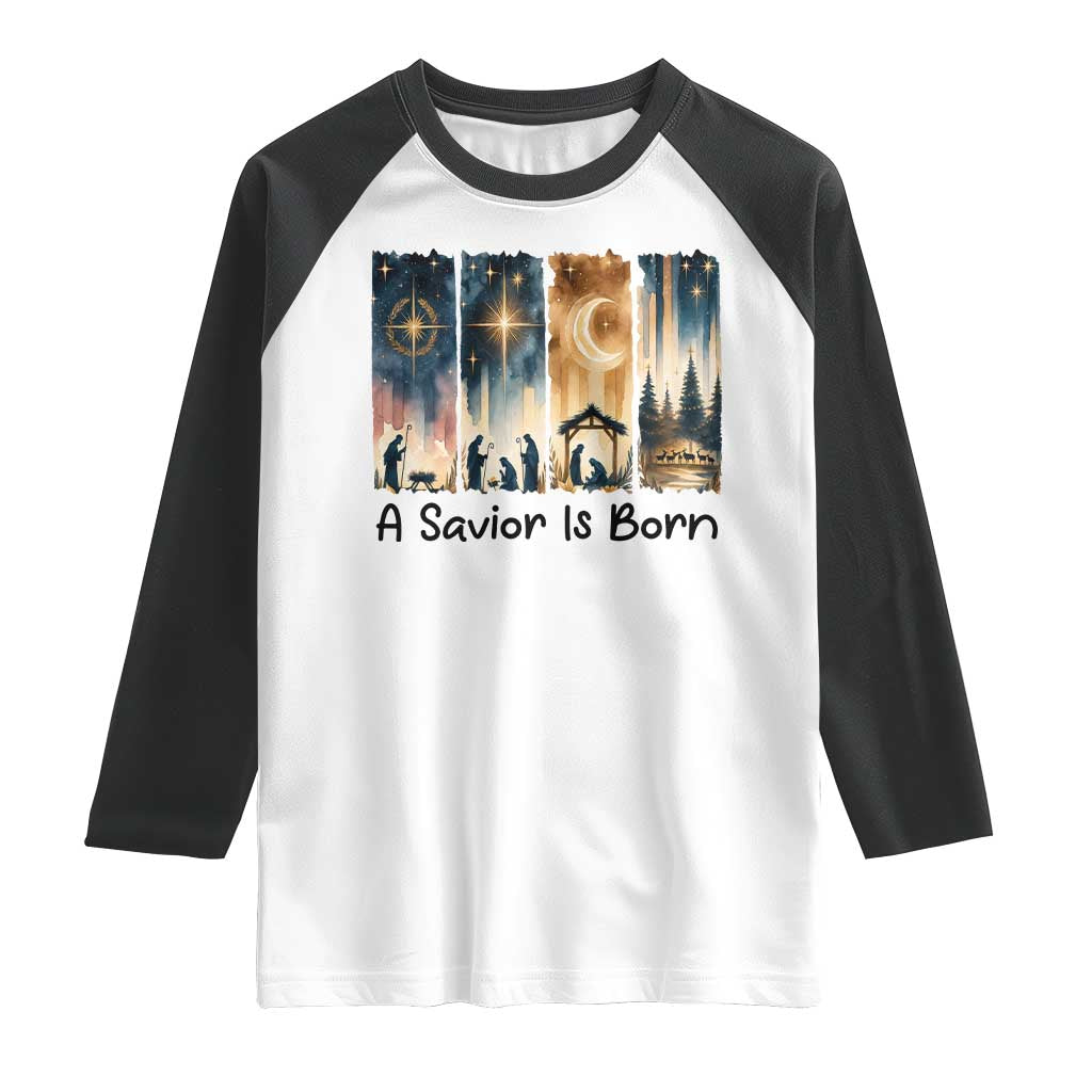 Christian Christmas Raglan Shirt A Savior Is Born Jesus Nativity Scene TS11 White Black Print Your Wear
