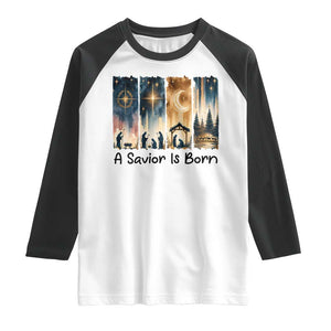 Christian Christmas Raglan Shirt A Savior Is Born Jesus Nativity Scene TS11 White Black Print Your Wear