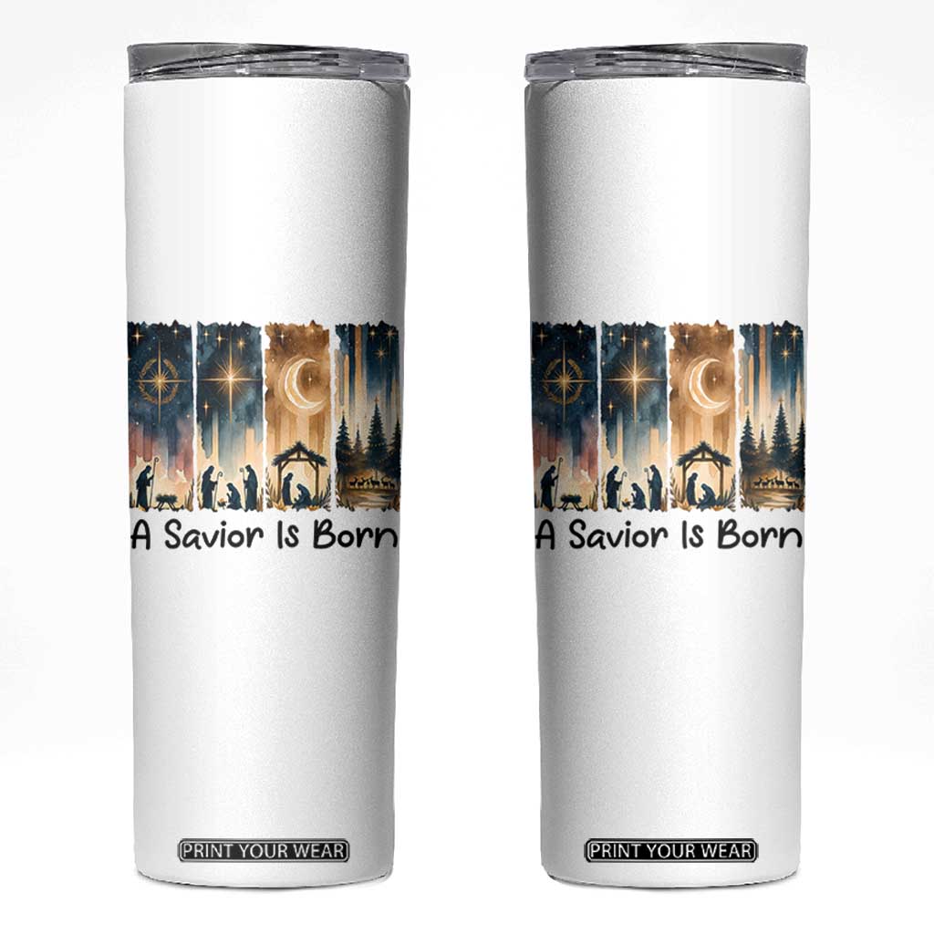 Christian Christmas Skinny Tumbler A Savior Is Born Jesus Nativity Scene TS11 White Print Your Wear
